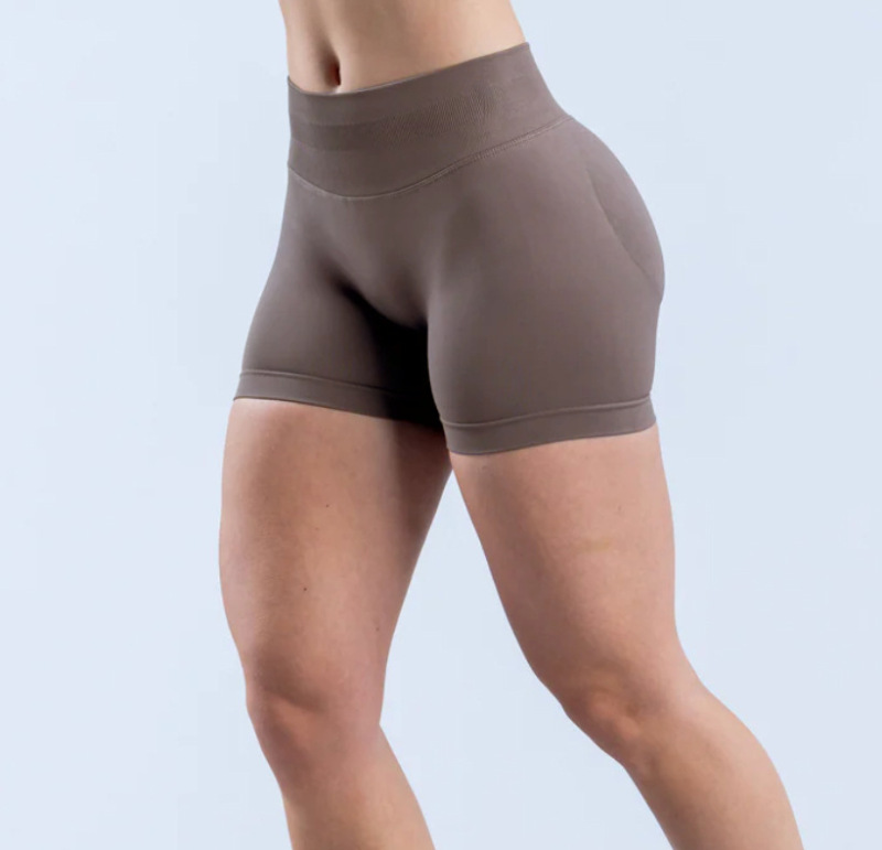 High-Elastic Matte Nylon Three-Section Waist Pleated Butt-Lifting Seamless Low-Waist Shorts Fitness Yoga Pants