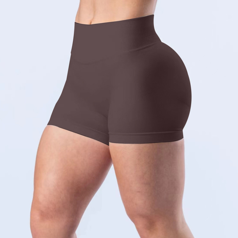 High-Elastic Matte Nylon Three-Section Waist Pleated Butt-Lifting Seamless Low-Waist Shorts Fitness Yoga Pants