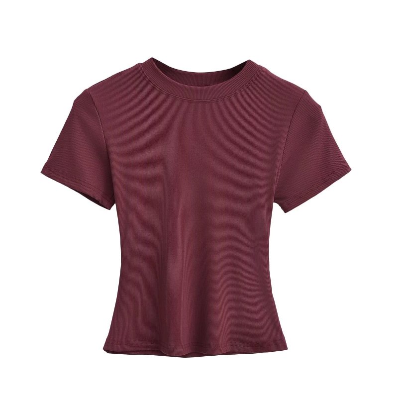 American-Style Tight-Fitting Round-Neck T-Shirt for Women, Casual Inner Wear, Stretchy, Slimming, Figure-Flattering, Solid Color, Short-Sleeve Base Shirt Top