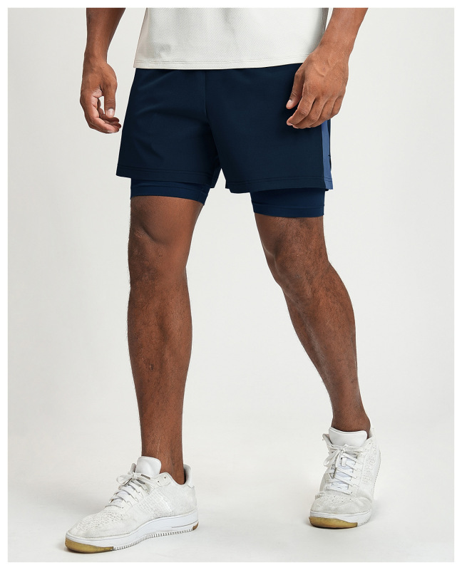 Cross-Border Men's Quick-Drying Breathable Sports Fitness Color-Blocked Lined Shorts Hiking and Work Clothing Bottoms 1205-2