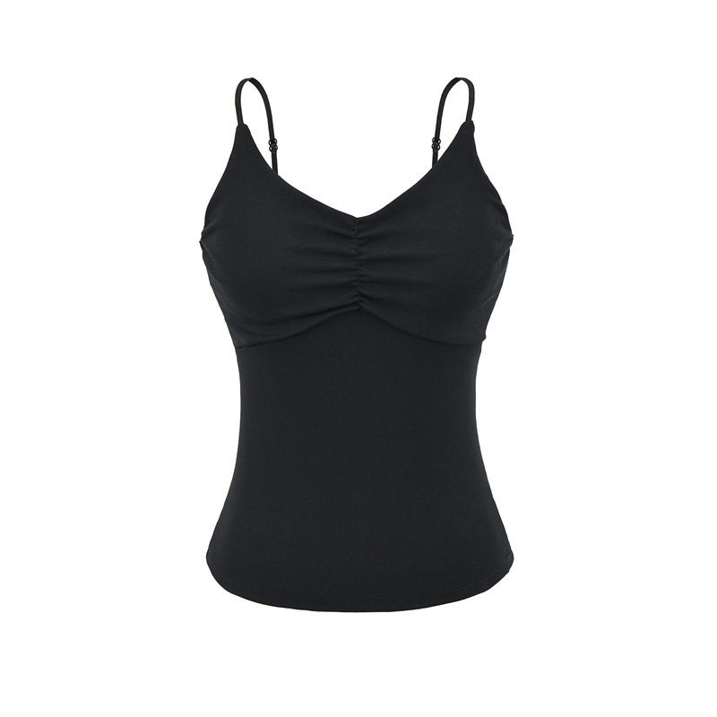 Niche short-sleeved sexy tank top with bra padding, perfect for summer wear, slimming, sexy base layer, V-neck, beautiful backless top.