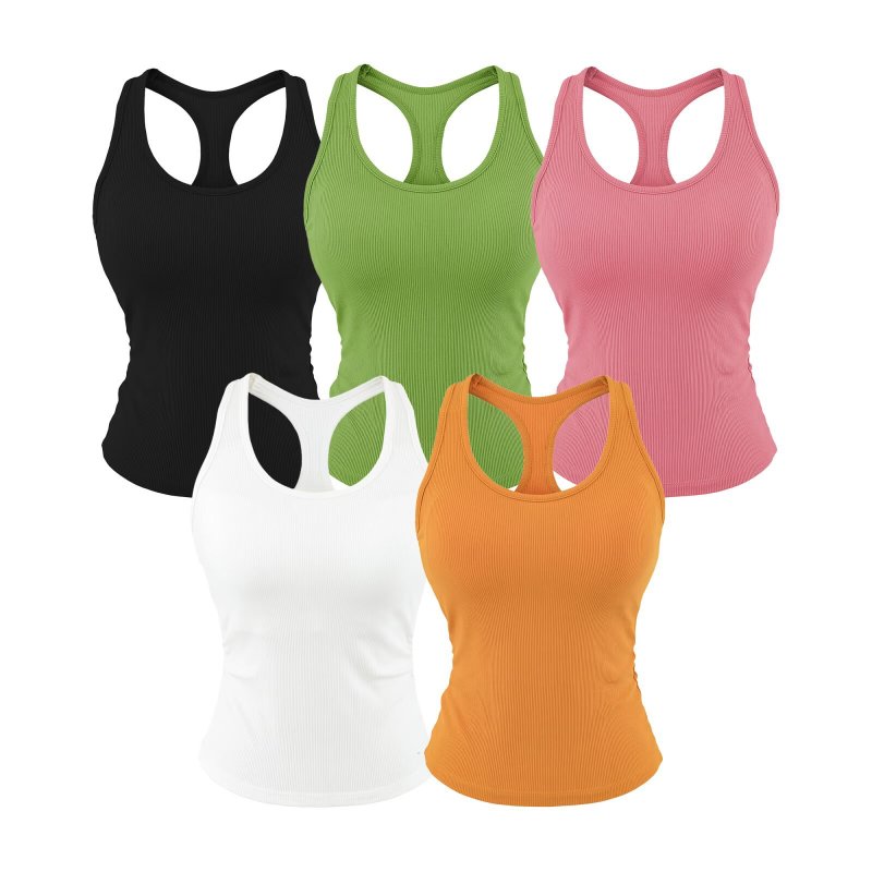 Basic Versatile Tank Top with Chest Pads for Women, Summer U-Neck Slimming Elastic Outerwear Yoga Sports Camisole