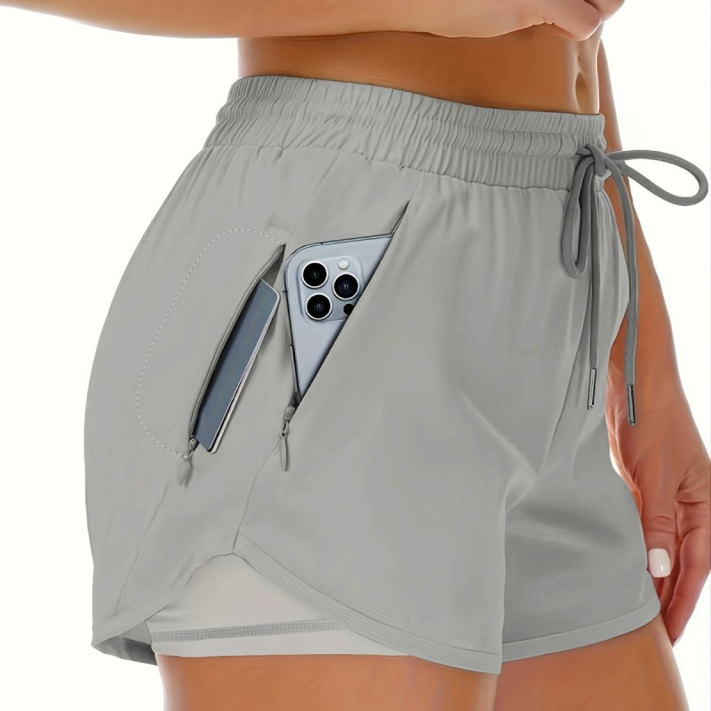 Women's Sports Shorts Running Yoga Fake Two-piece Anti-walking Shorts Fitness Elastic Exercise Slimming Tight Pants