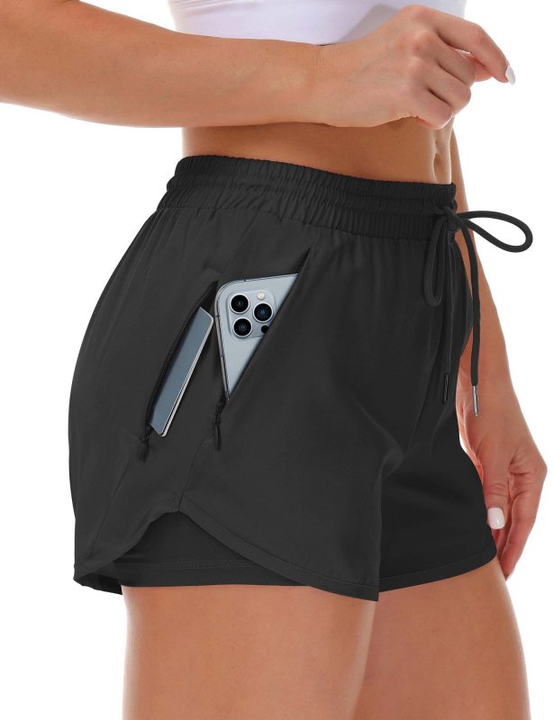 Women's Sports Shorts Running Yoga Fake Two-piece Anti-walking Shorts Fitness Elastic Exercise Slimming Tight Pants