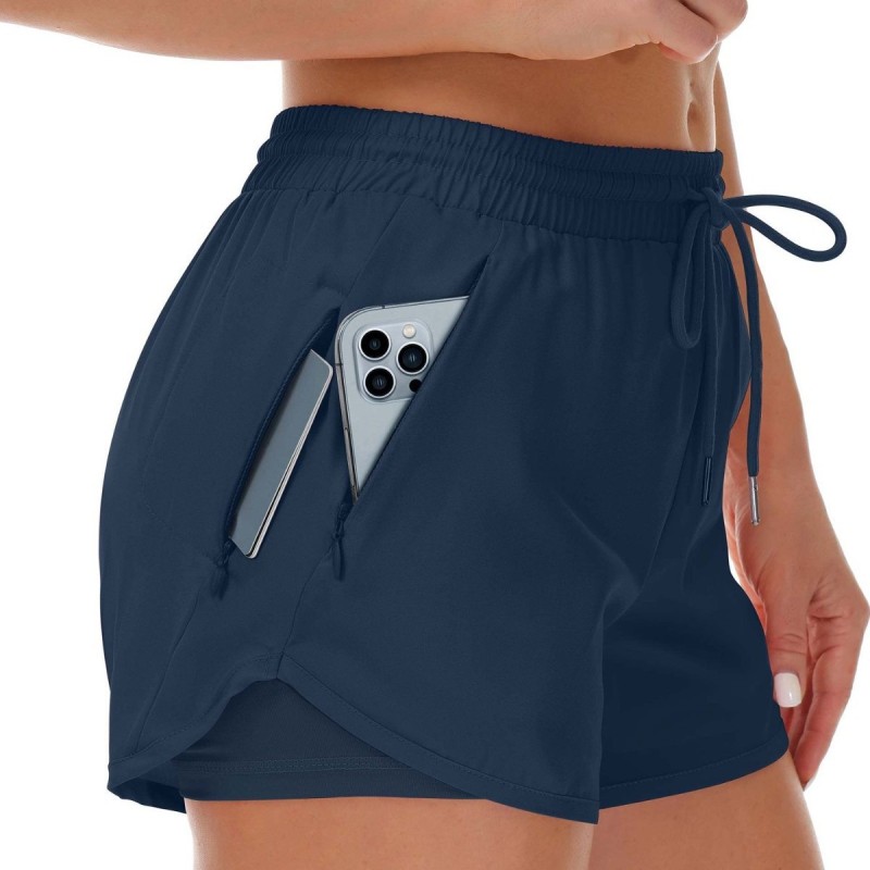 Women's Sports Shorts Running Yoga Fake Two-piece Anti-walking Shorts Fitness Elastic Exercise Slimming Tight Pants