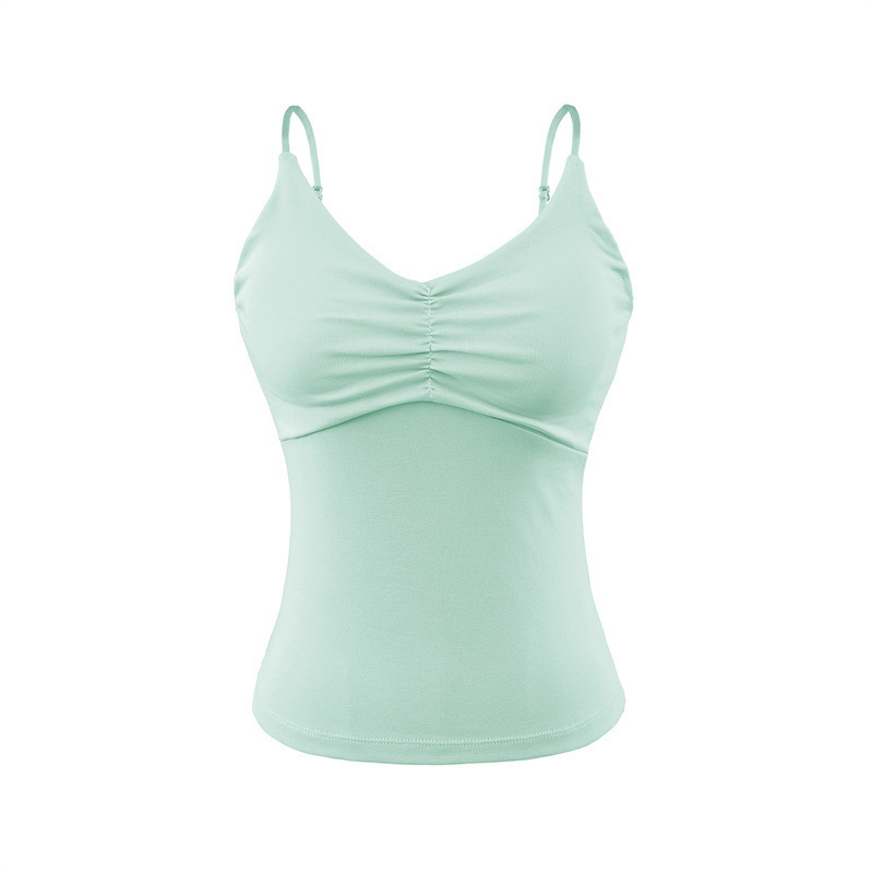 Niche short-sleeved sexy tank top with bra padding, perfect for summer wear, slimming, sexy base layer, V-neck, beautiful backless top.