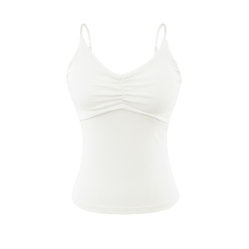 Niche short-sleeved sexy tank top with bra padding, perfect for summer wear, slimming, sexy base layer, V-neck, beautiful backless top.