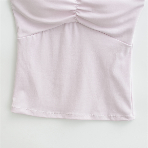 Niche short-sleeved sexy tank top with bra padding, perfect for summer wear, slimming, sexy base layer, V-neck, beautiful backless top.