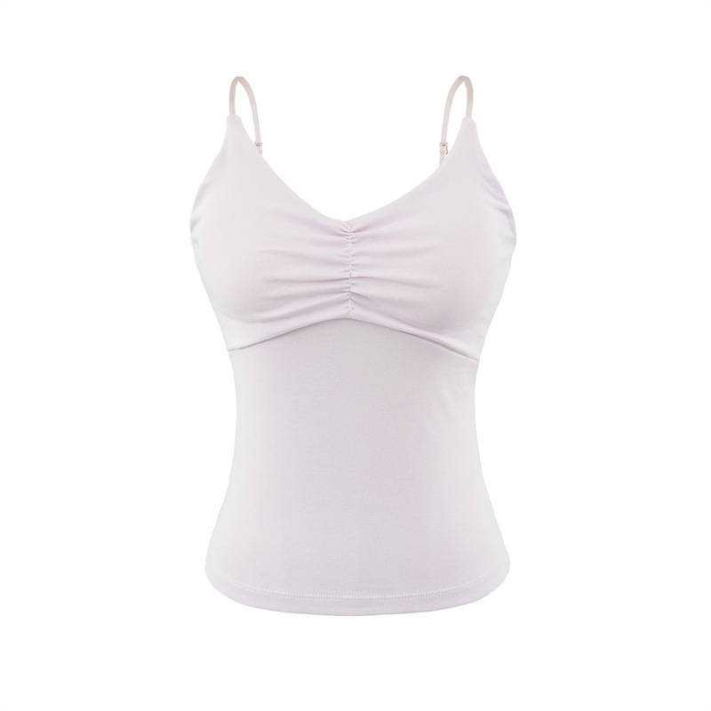 Niche short-sleeved sexy tank top with bra padding, perfect for summer wear, slimming, sexy base layer, V-neck, beautiful backless top.