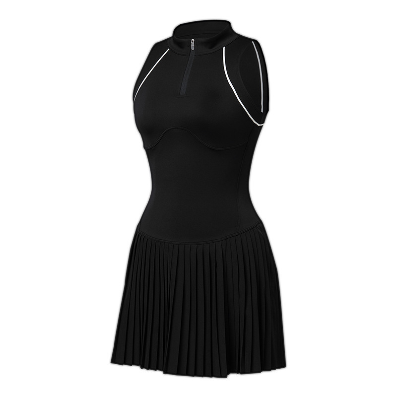 Australian Open Sports Tennis Skirt Dress Half-Zip Sleeveless Skirt Women's Outdoor Running Anti-Exposure Fitness Set