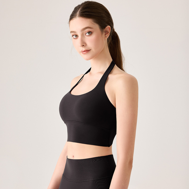 New N66 Lycra Slim Yoga Wear U-Neck Halter Neck Beautiful Back Sports Bra Seamless Push-Up Sling Free Bra
