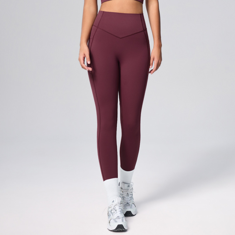 European and American New Style Pocket Yoga Pants for Women, High-Waisted Tummy Control Shapewear Sports Leggings, Peach Butt Naked Feeling Fitness Pants