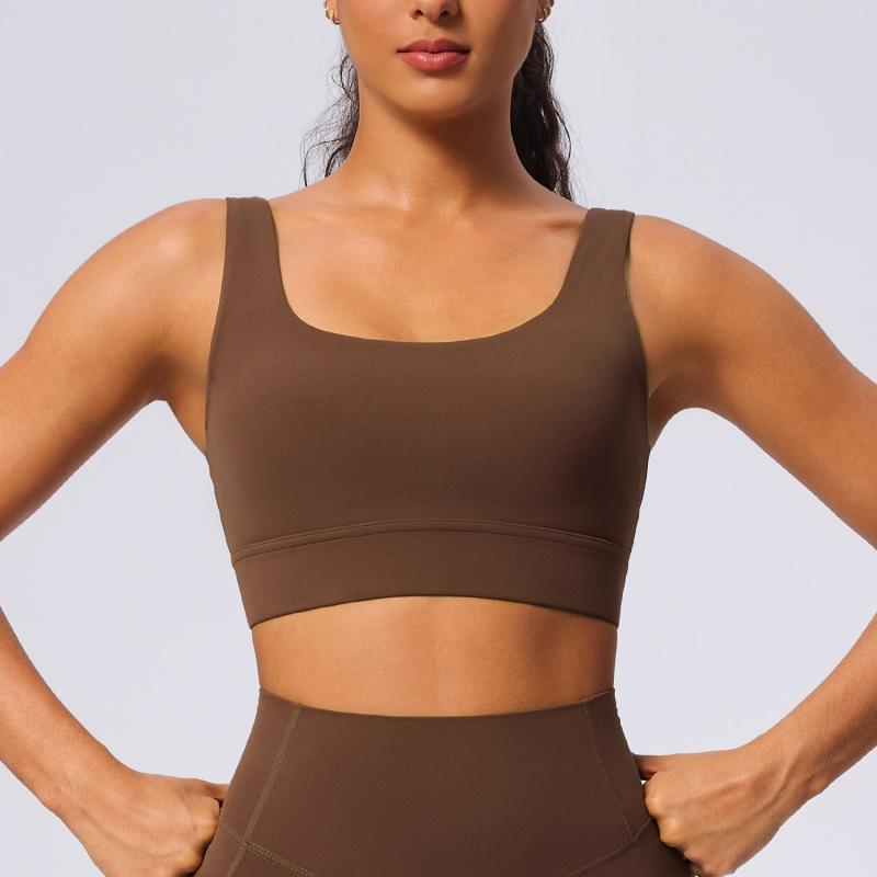 Cross-Border New Nude Sports Bra Running Shock-Proof High-Intensity Sports Bra Vest-Style High-Elastic Yoga Bra