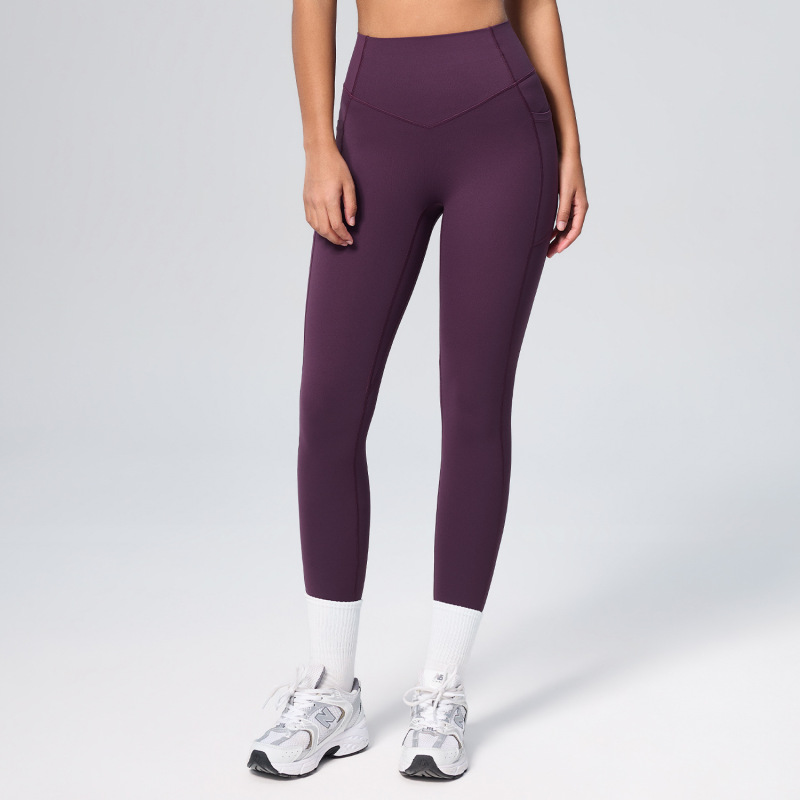 European and American New Style Pocket Yoga Pants for Women, High-Waisted Tummy Control Shapewear Sports Leggings, Peach Butt Naked Feeling Fitness Pants