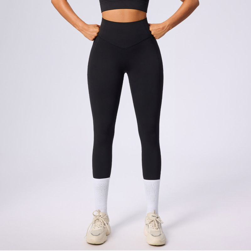 European and American New Style Pocket Yoga Pants for Women, High-Waisted Tummy Control Shapewear Sports Leggings, Peach Butt Naked Feeling Fitness Pants