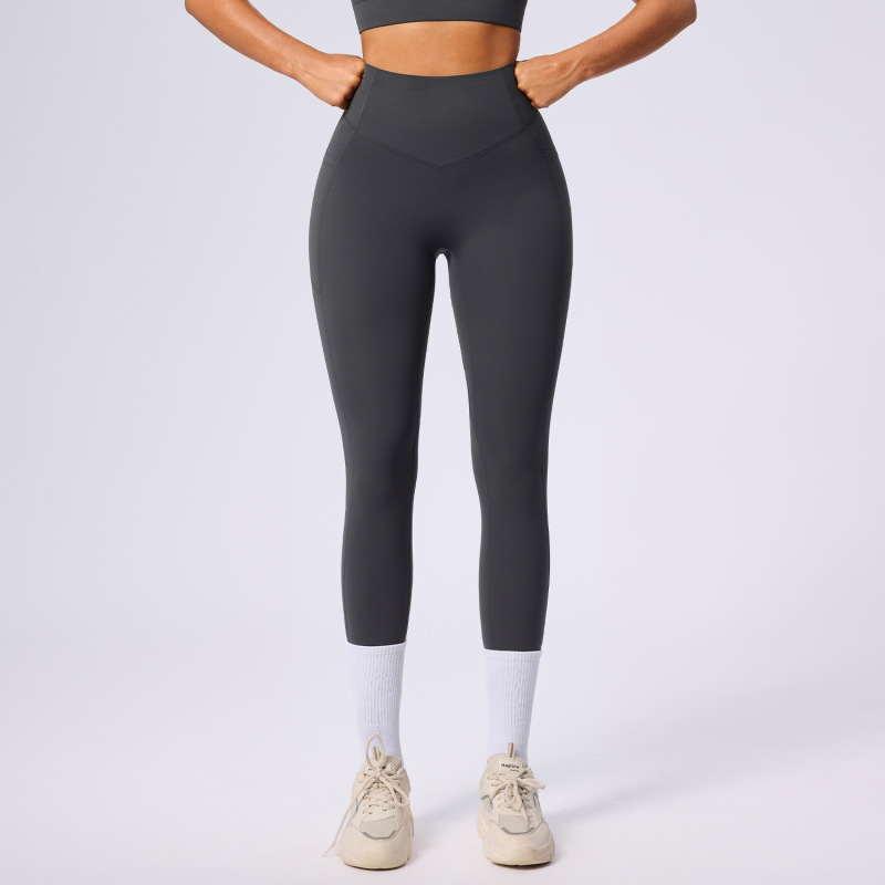 European and American New Style Pocket Yoga Pants for Women, High-Waisted Tummy Control Shapewear Sports Leggings, Peach Butt Naked Feeling Fitness Pants