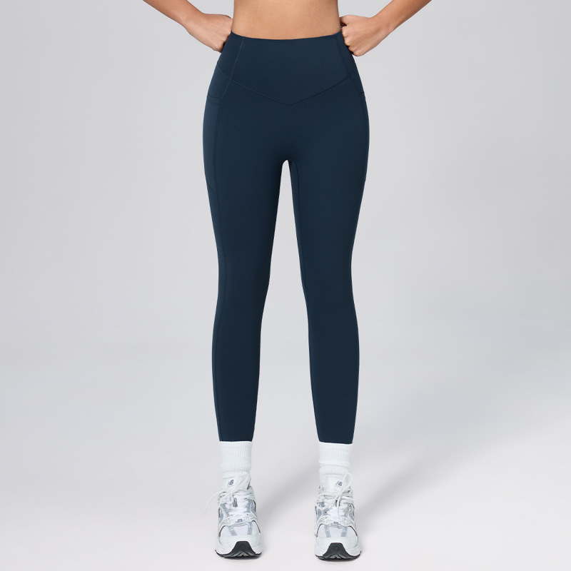 European and American New Style Pocket Yoga Pants for Women, High-Waisted Tummy Control Shapewear Sports Leggings, Peach Butt Naked Feeling Fitness Pants