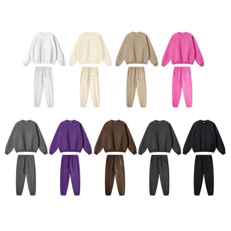 Be Men's Clothing | American-Style Trendy Brand Solid Color Fleece-Lined Crewneck Sweatshirt and Loose-Fitting Drawstring Jogger Pants Two-Piece Sports Set.