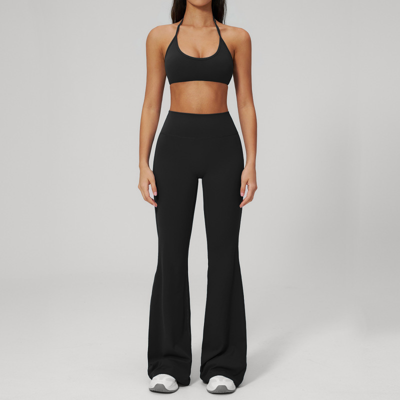 Zechuang Shockproof Bra Yoga Suit Women's Set Quick-drying Tight High Waist Peach Hip Sports Fitness Flare Pants 2551