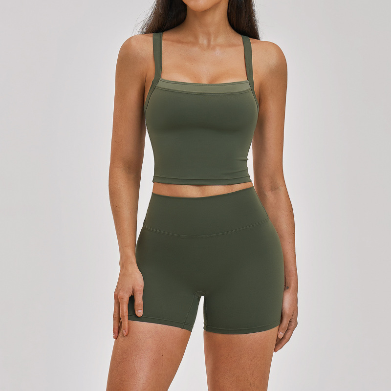 European and American Style Naked-Feel Sports Set, Cross-Back Yoga Casual Set, Sports Running Yoga Set 6116