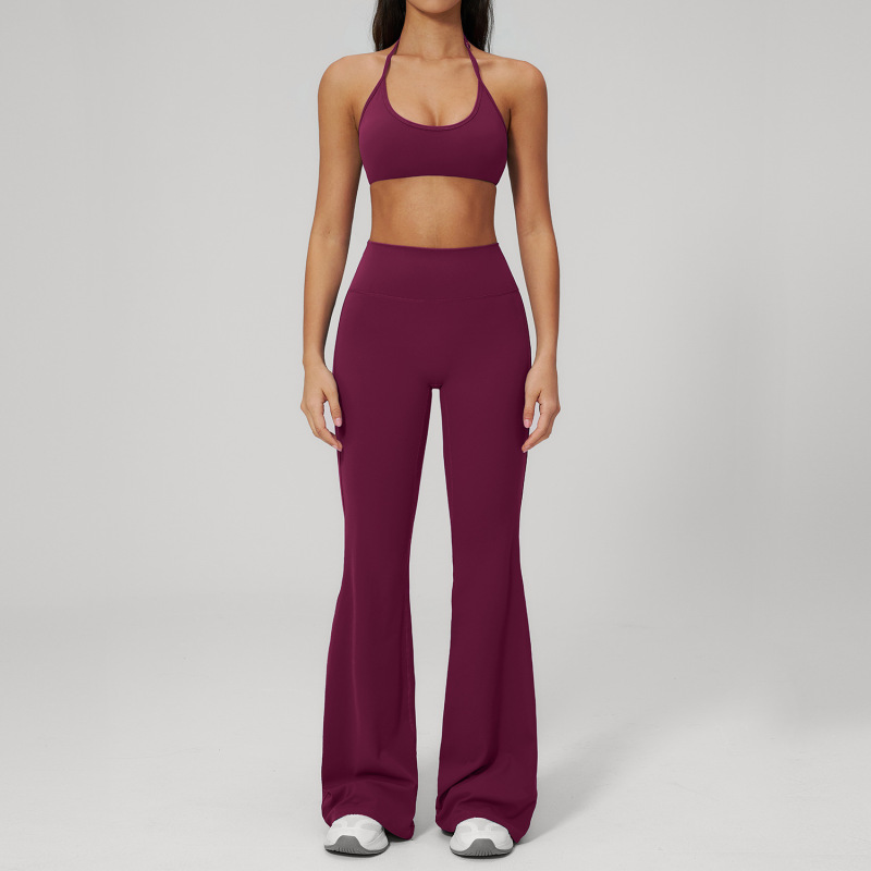 Zechuang Shockproof Bra Yoga Suit Women's Set Quick-drying Tight High Waist Peach Hip Sports Fitness Flare Pants 2551