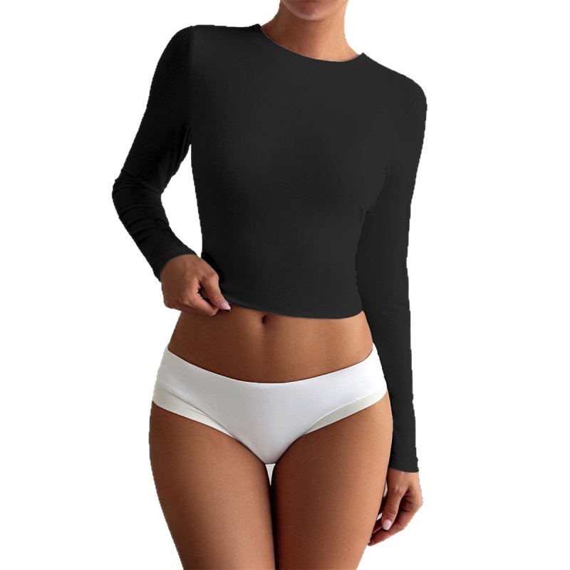 Di Yun Cross-Border European and American Minimalist Style High-Elastic Slim-Fit Round-Neck Long-Sleeve Women's Top 2026 Summer Amazon Independent Site