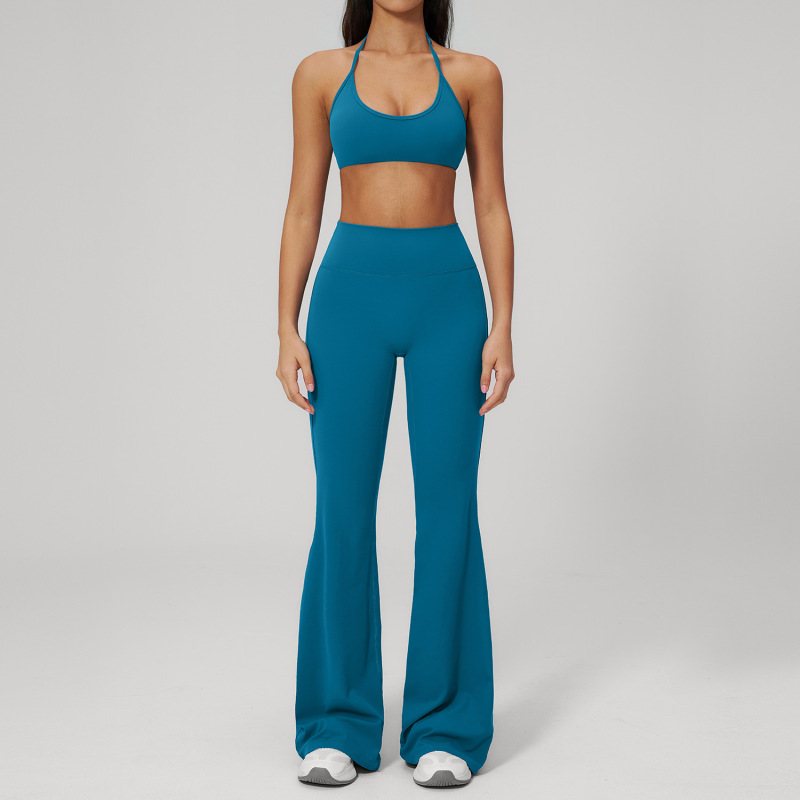 Zechuang Shockproof Bra Yoga Suit Women's Set Quick-drying Tight High Waist Peach Hip Sports Fitness Flare Pants 2551