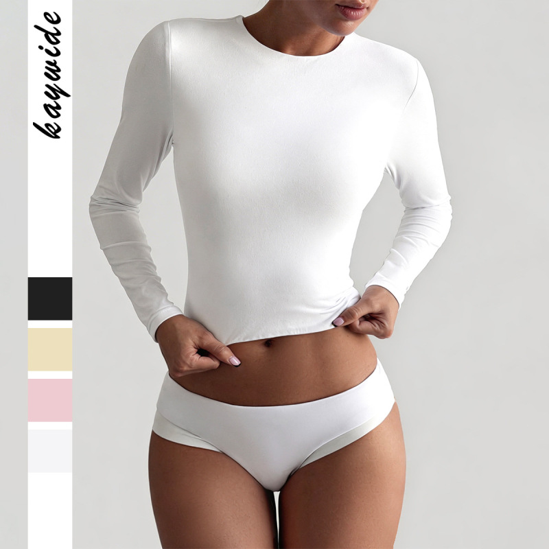 Di Yun Cross-Border European and American Minimalist Style High-Elastic Slim-Fit Round-Neck Long-Sleeve Women's Top 2026 Summer Amazon Independent Site