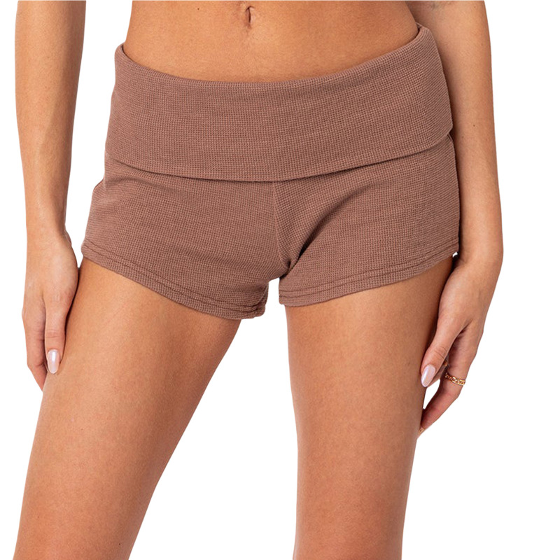 European and American style cross-border new waist striped short women's foundation tight low waist base casual hot pants summer