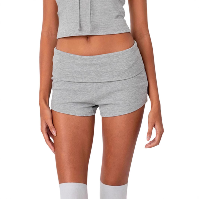 European and American style cross-border new waist striped short women's foundation tight low waist base casual hot pants summer