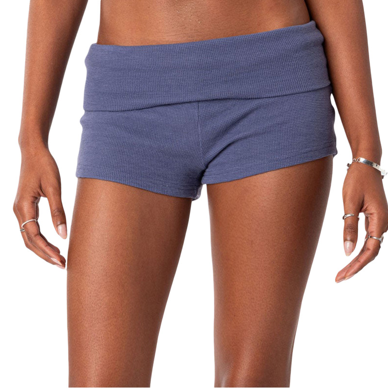 European and American style cross-border new waist striped short women's foundation tight low waist base casual hot pants summer