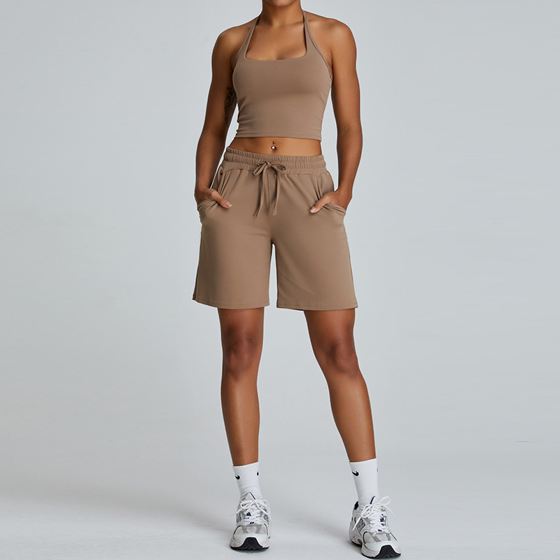 Cross-border New Square Neck Hanging Neck Yoga Suit Women's Casual Sports Shorts Suit Quick-drying Running Fitness Suit