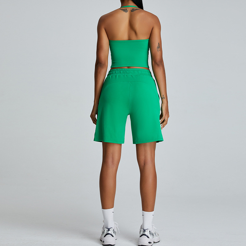 Cross-border New Square Neck Hanging Neck Yoga Suit Women's Casual Sports Shorts Suit Quick-drying Running Fitness Suit