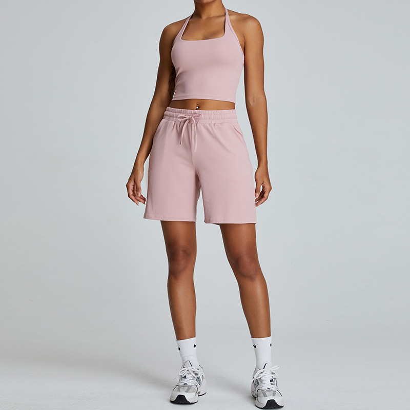 Cross-border New Square Neck Hanging Neck Yoga Suit Women's Casual Sports Shorts Suit Quick-drying Running Fitness Suit