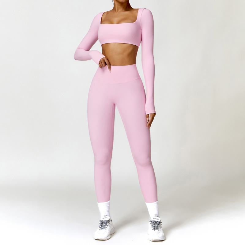 Zechuang cross-border winter nude tight yoga suit high waist quick-drying running sports workout clothes two-piece set 8518