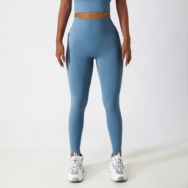 Breathable Cloud Sense High Waist Hip Lifting Yoga Pants Outer Wear Pocket Tight Sports Running Pants Quick-drying Fitness Pants 6425