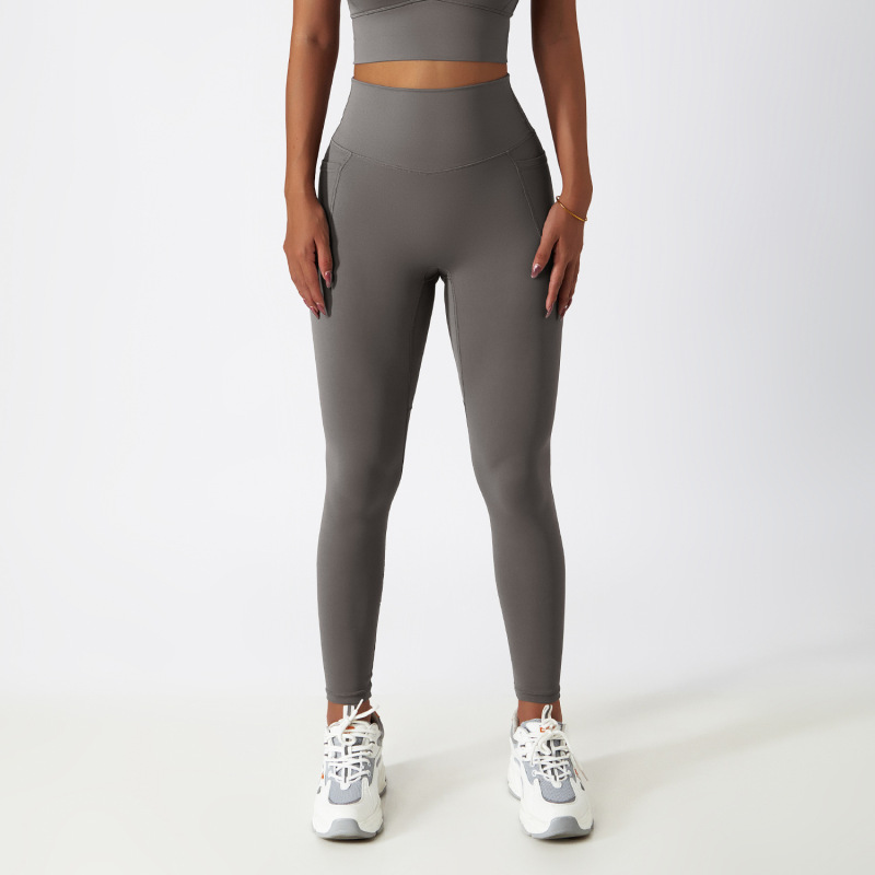 Breathable Cloud Sense High Waist Hip Lifting Yoga Pants Outer Wear Pocket Tight Sports Running Pants Quick-drying Fitness Pants 6425