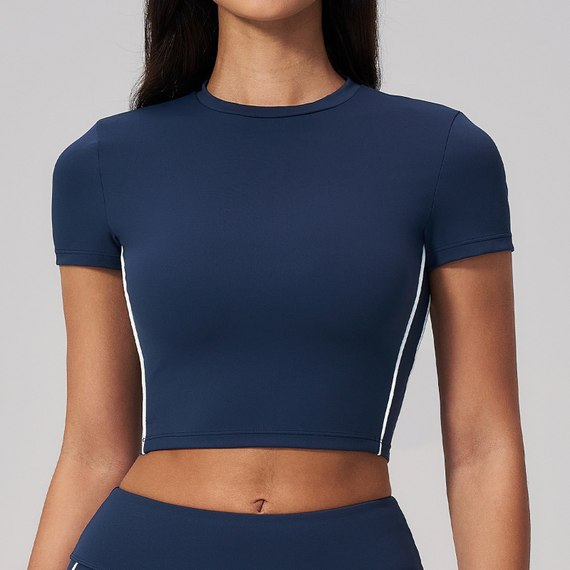 Brushed Short-Sleeve Yoga Shirt for Women, Summer Pilates Fitness Short Tight-Fitting Yoga T-Shirt, Quick-Dry Sports Top 4539
