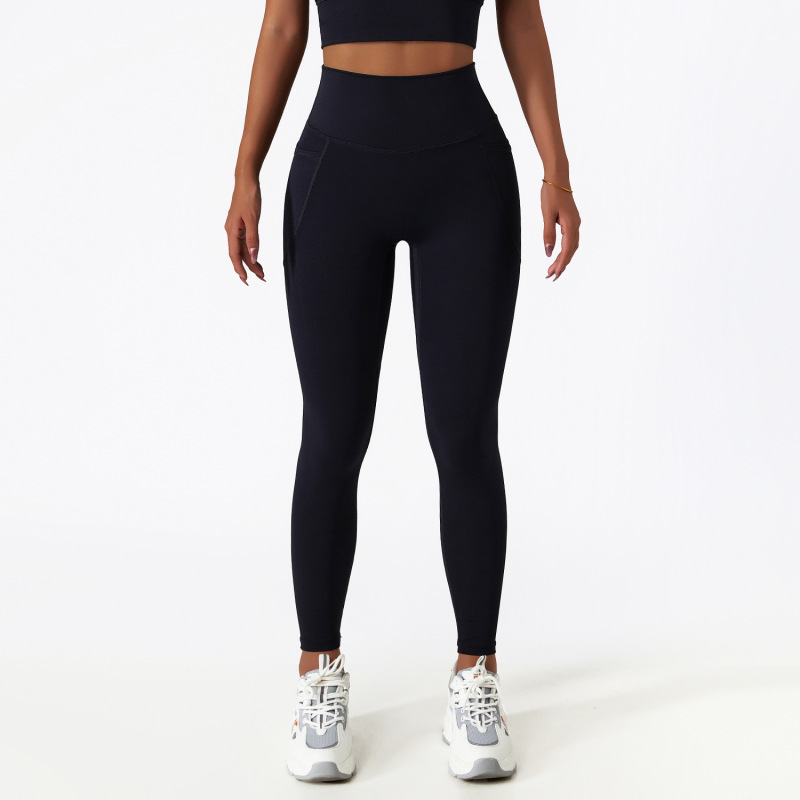 Breathable Cloud Sense High Waist Hip Lifting Yoga Pants Outer Wear Pocket Tight Sports Running Pants Quick-drying Fitness Pants 6425