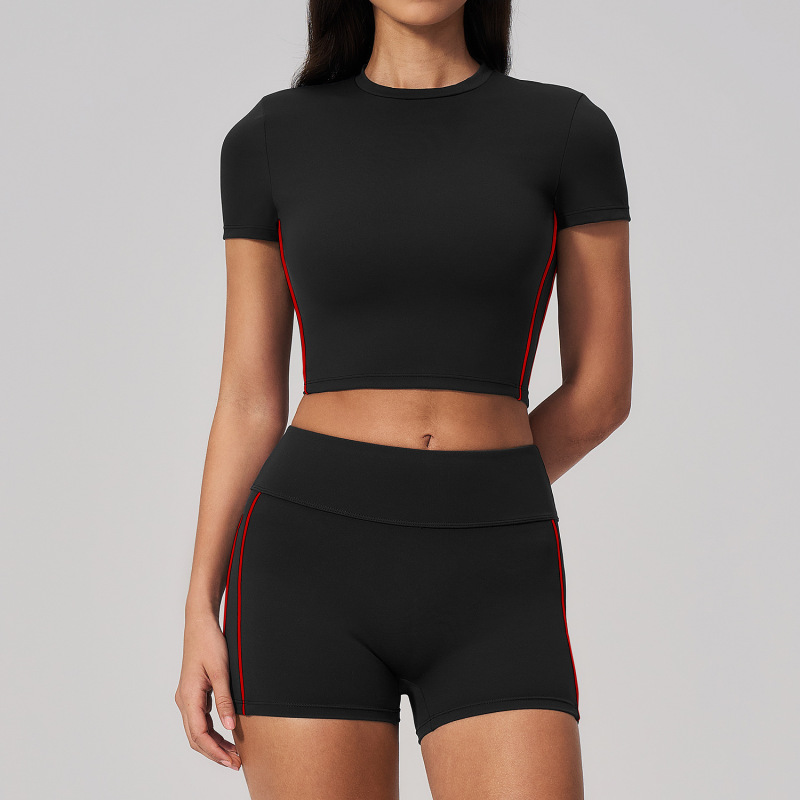 Cross-Border Brushed Sports Suit High-Waisted Tummy Control Butt-Lifting Breathable Quick-Dry Outdoor Running Fitness Outfit Two-Piece Set 4539