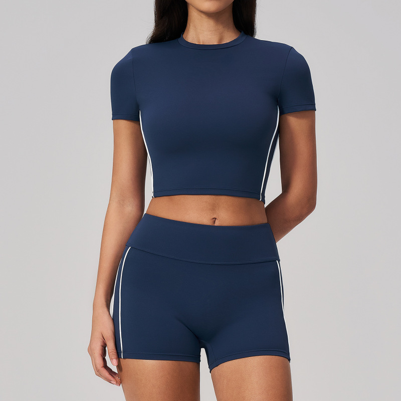 Cross-Border Brushed Sports Suit High-Waisted Tummy Control Butt-Lifting Breathable Quick-Dry Outdoor Running Fitness Outfit Two-Piece Set 4539
