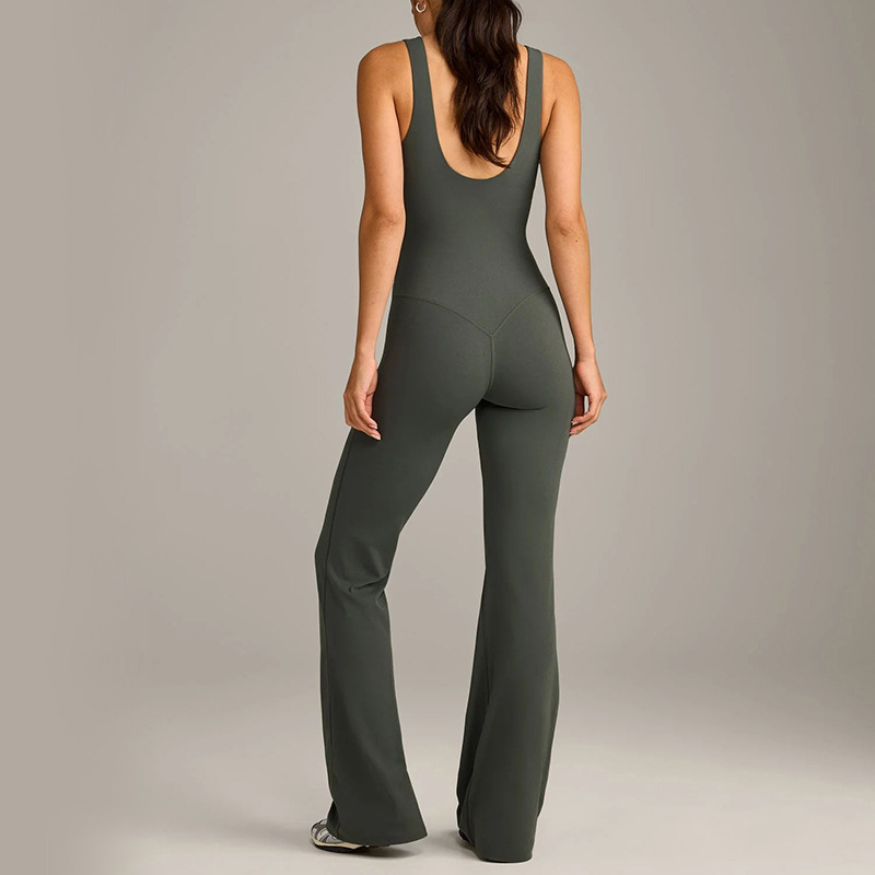 European and American Style Flared Tight-Fitting Jumpsuit, Sweat-Absorbent Quick-Dry Yoga Outfit, Elastic Butt-Lifting Fitness Sports Jumpsuit