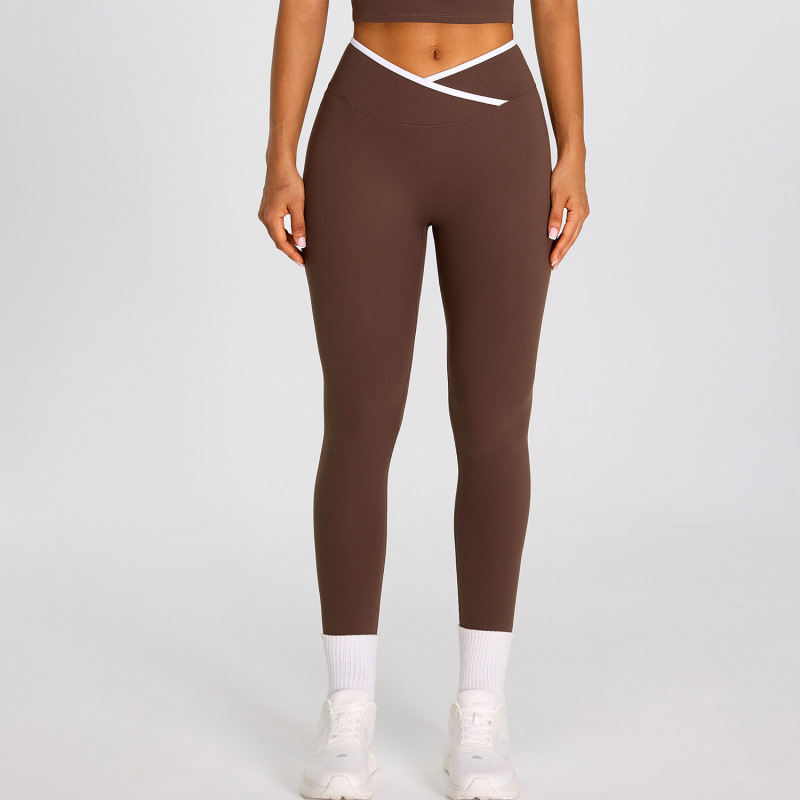 European and American Style Color-Blocked High-Waisted Tight-Fitting Fitness Pants for Women, Breathable and High-Elastic Outdoor Sports Running Yoga Leggings