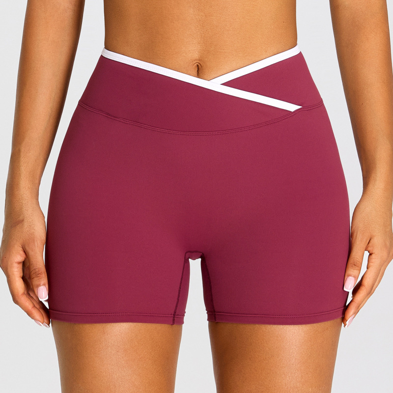 European and American Style Color-Block High-Waisted Sports Shorts, Tight-Fitting Fashionable Fitness Pants for Women, Breathable Butt-Lifting Shorts for Running and Yoga
