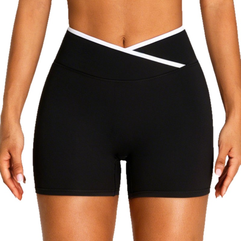 European and American Style Color-Block High-Waisted Sports Shorts, Tight-Fitting Fashionable Fitness Pants for Women, Breathable Butt-Lifting Shorts for Running and Yoga