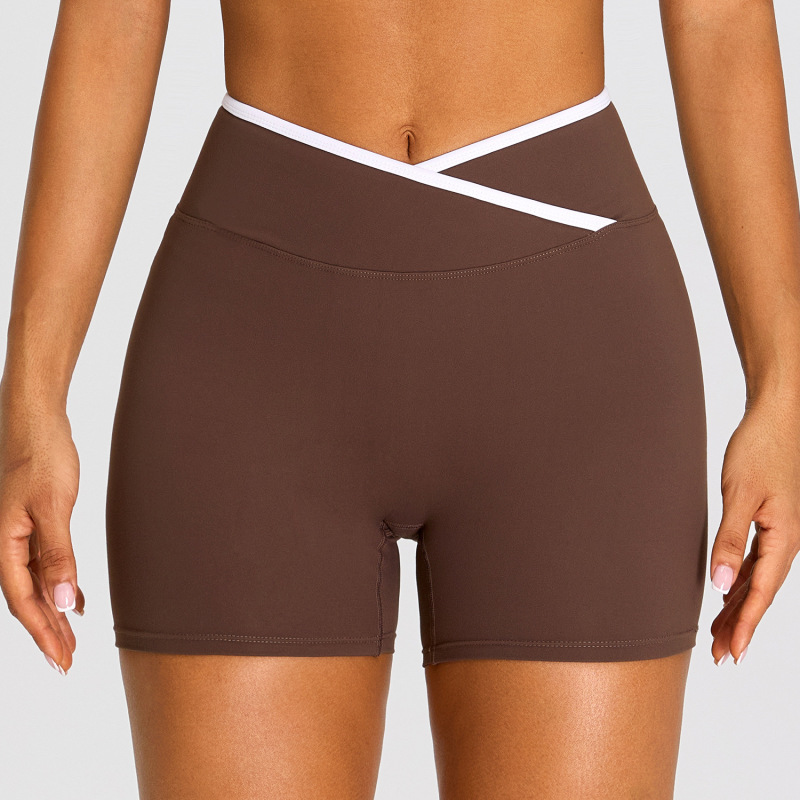 European and American Style Color-Block High-Waisted Sports Shorts, Tight-Fitting Fashionable Fitness Pants for Women, Breathable Butt-Lifting Shorts for Running and Yoga