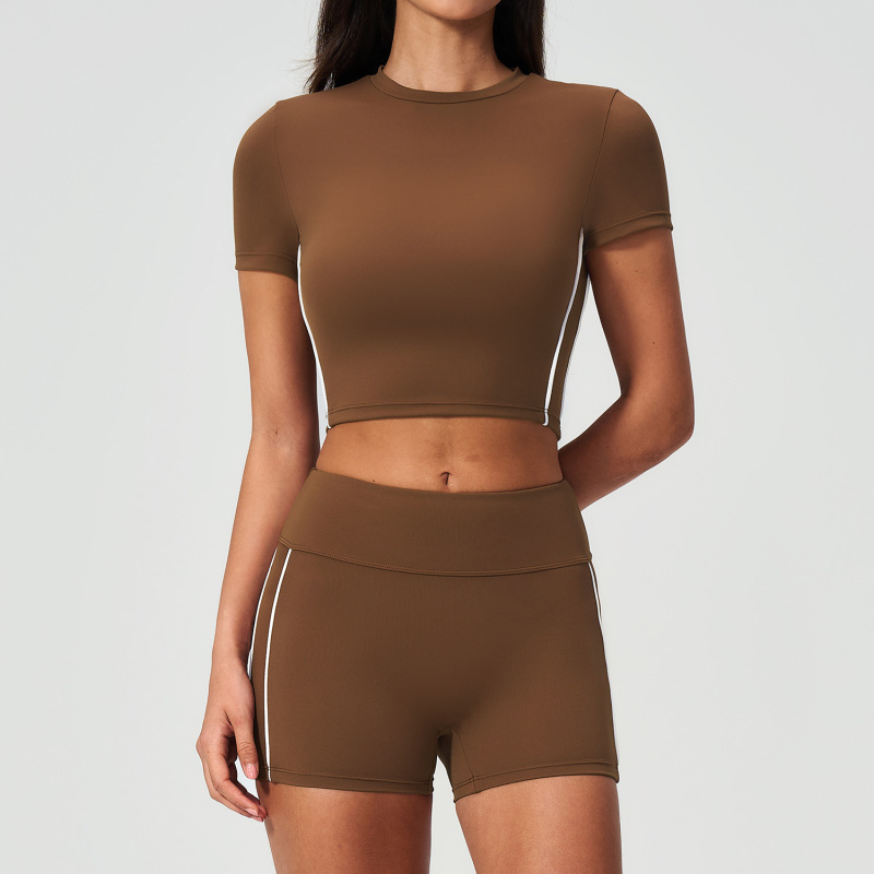 Cross-Border Brushed Sports Suit High-Waisted Tummy Control Butt-Lifting Breathable Quick-Dry Outdoor Running Fitness Outfit Two-Piece Set 4539