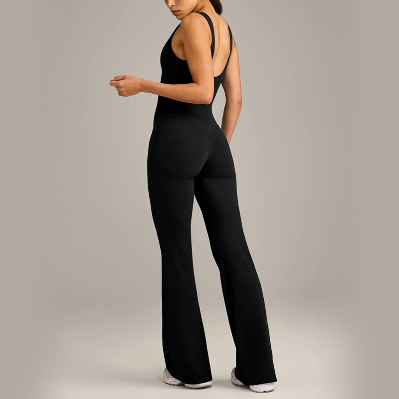 European and American Style Flared Tight-Fitting Jumpsuit, Sweat-Absorbent Quick-Dry Yoga Outfit, Elastic Butt-Lifting Fitness Sports Jumpsuit