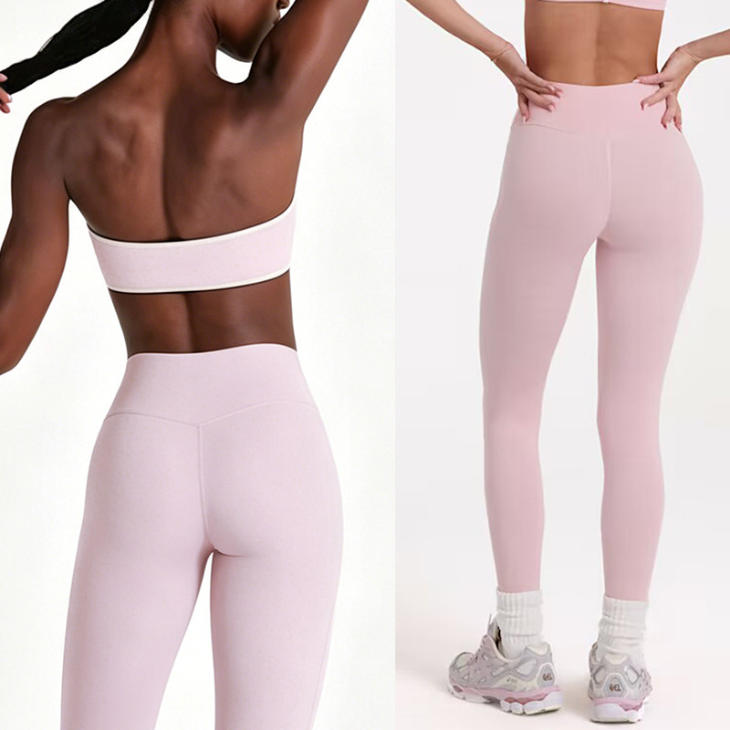 Cross-Border New Yoga Set, Sports Bra, Color-Blocked Tube Top, Yoga Fitness Wear, Leggings Set