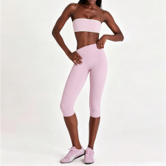 Yy422 peach pink top + cropped tights